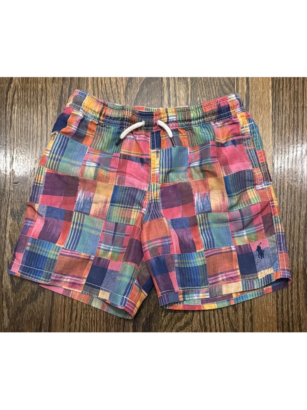 Polo Ralph Lauren Swim Trunks Boys 7 Multicolor Patchwork Drawstring Mesh Shorts